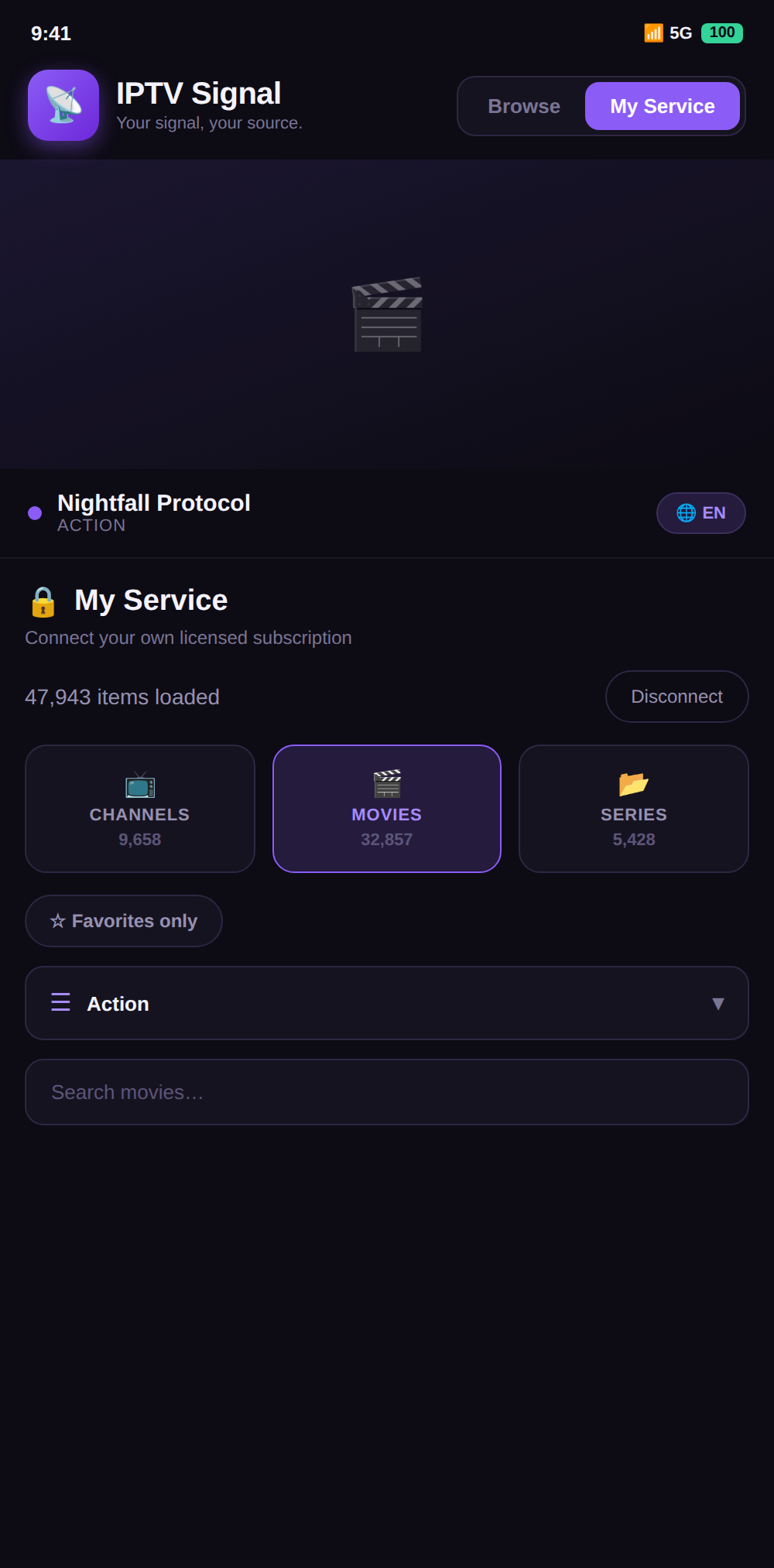 IPTV Signal My Service screen playing a title